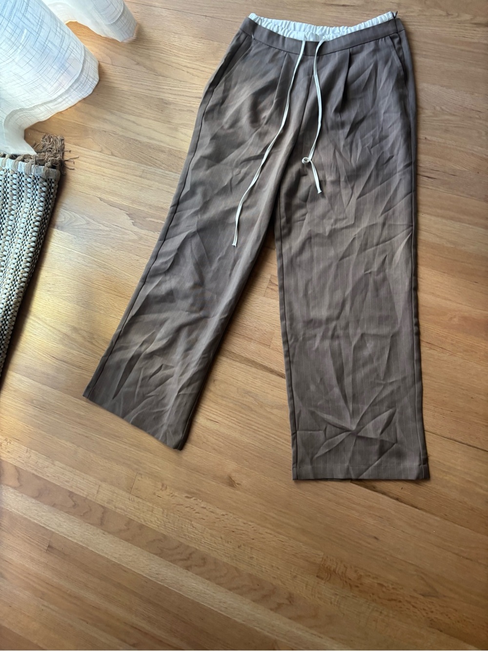 Ci Sono Cream-Trim Taupe Pull-On Trousers